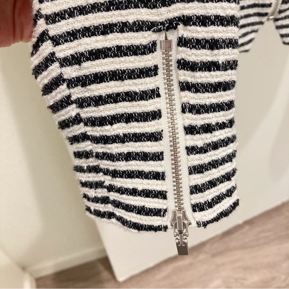 H&M jacket black and white gold metallic striped fitted zip-front blazer - Picture 10 of 16